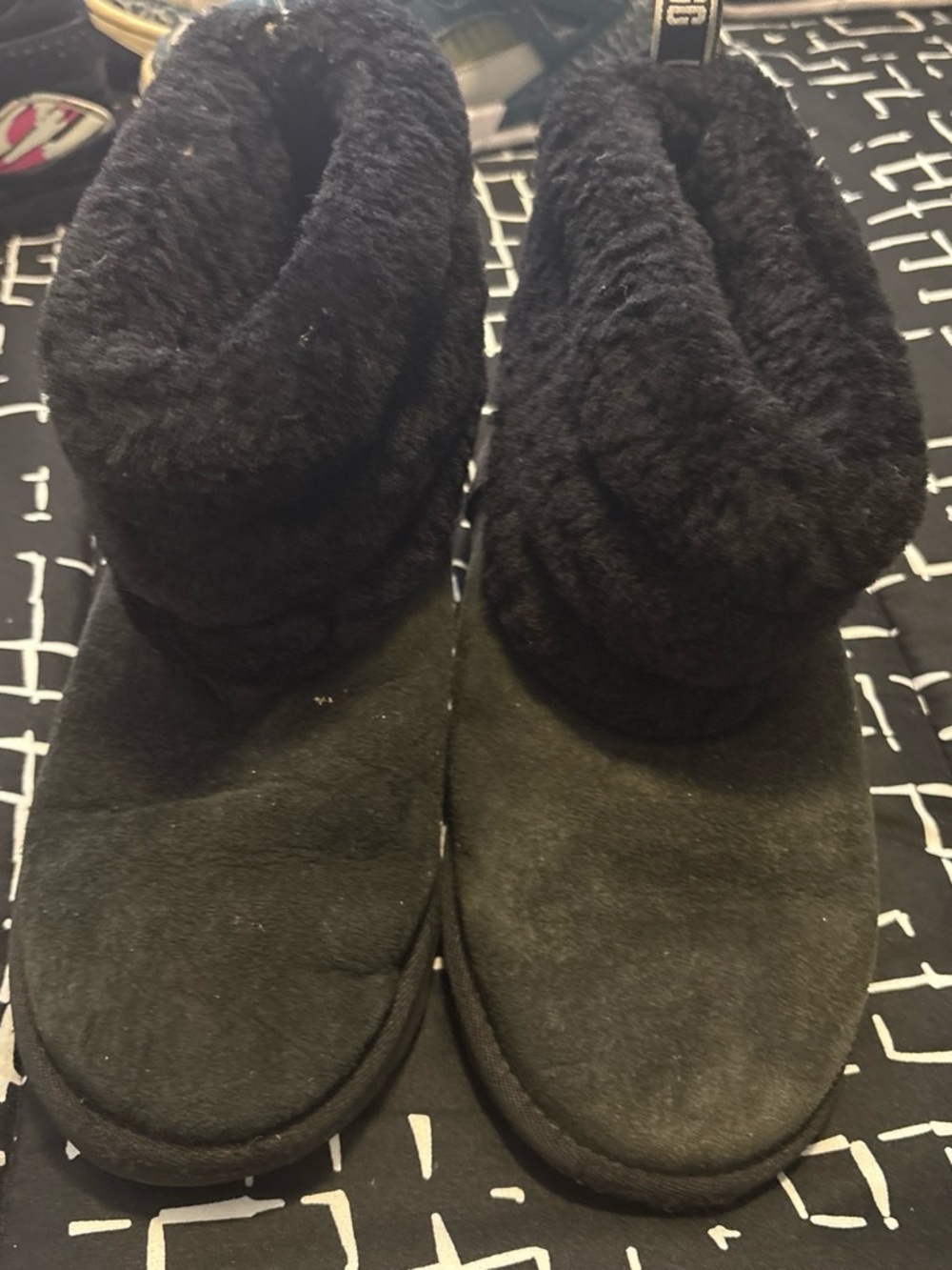 UGG Black Suede Shearling Ankle Booties